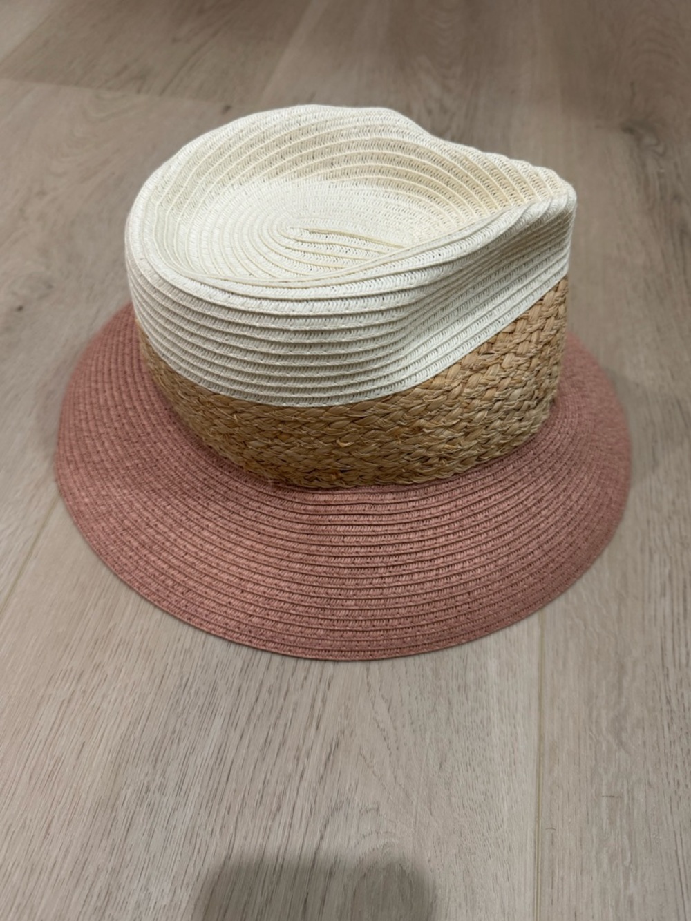 H&M Three-Tone Straw Bucket Hat - Cream, Natural, Dusty Rose